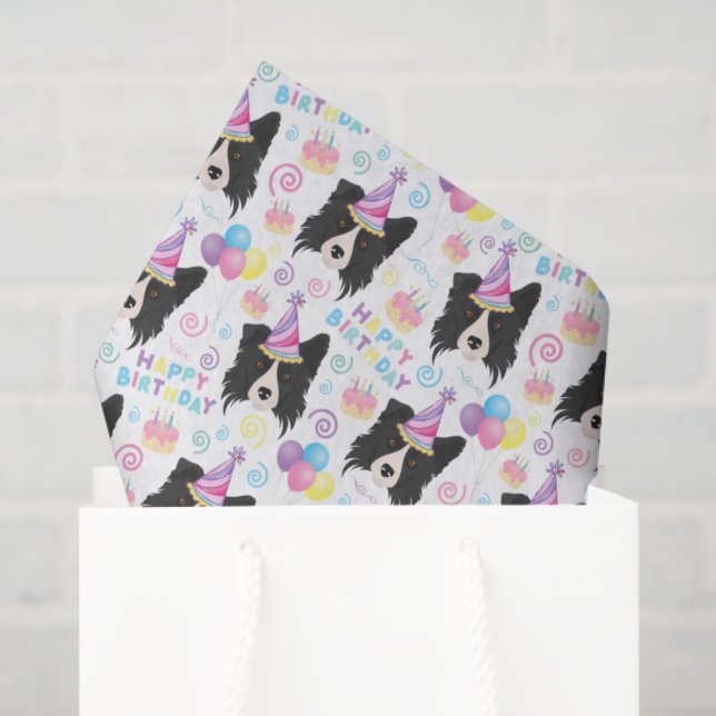 Border Collie Tissue Paper in White Seidenpapier (Geschenk Tasche)