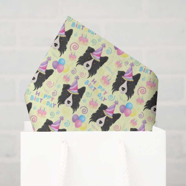 Border Collie Tissue Paper in Yellow Seidenpapier (Geschenk Tasche)