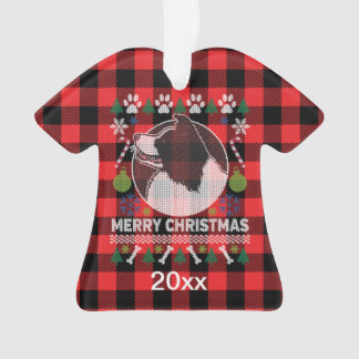 Border Collie Ugly Christmas Sweater Red Kariert Ornament