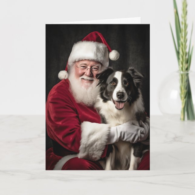 Border Collie und Santa Feiertagskarte (Vorderseite)