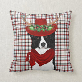 Border Collie und Western Karierter Weihnachtshund Kissen