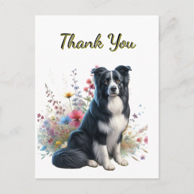 Border Collie und Wildblumen Vielen Dank Postcard Postkarte (Vorderseite)