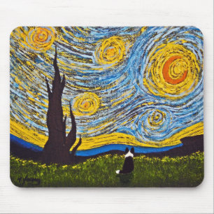 Border-Collie unter einem Van- Goghhimmel Mousepad