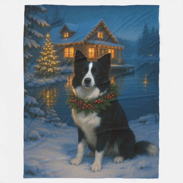 Border Collie Urlaub  Fleecedecke (Vorderseite)