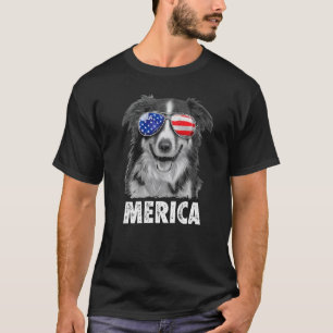 Border Collie Us Flag Brille 4. Juli Patriot Dog T-Shirt