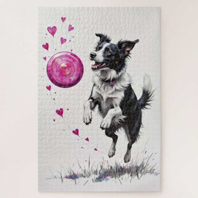 Border Collie Valentinstag Herzscheibe Fangen Puzzle (Vertikal)