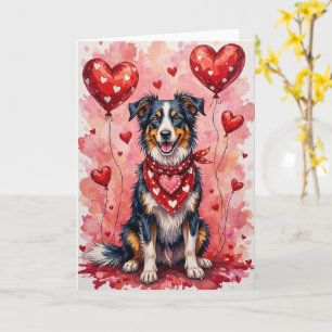 Border Collie Valentinstag Hund mit Herzen Rot Karte