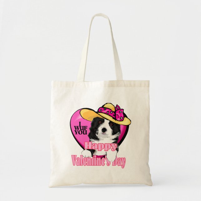 Border Collie Valentinstag Tragetasche (Vorne)
