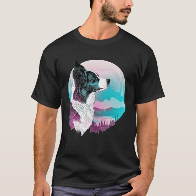Border Collie Vaporwave Retrowave Aesthetic T-Shirt (Vorderseite)