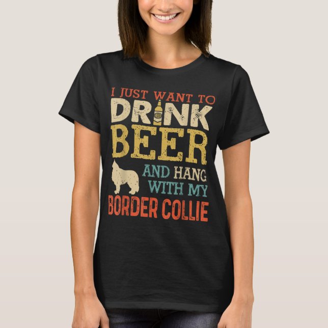 Border Collie Vater Drink Bier Hang mit Hund Funny T-Shirt (Vorderseite)