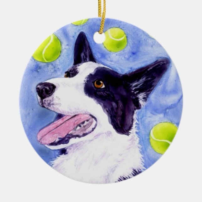 Border-Collie-Verzierung - "das Gold der Elsters " Keramikornament (Vorne)