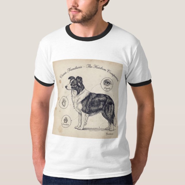 Border Collie Vintag Dog Illustration T - Shirt (Vorderseite)