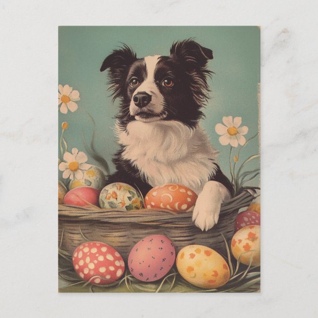 Border Collie Vintag Ostern Postkarte (Vorderseite)