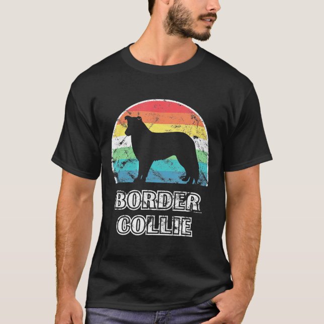 Border Collie Vintag Style Dog T-Shirt (Vorderseite)
