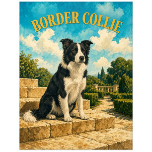 Border Collie, Vintage Wasserfarben-Hundekunst Postkarte