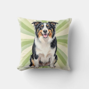 Border Collie Wasserfarbe Radial Burst Kunst Kissen