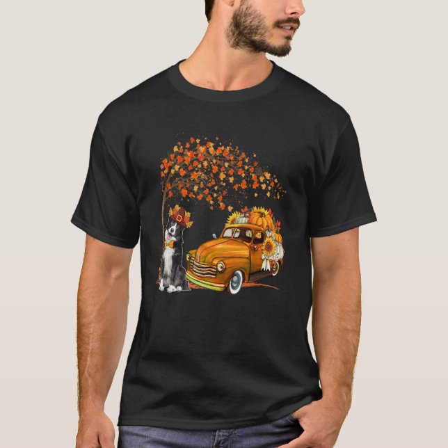 Border Collie Wearing Hat Fall Tree Lieferwagen Tr T-Shirt (Vorderseite)