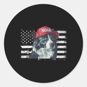 Border Collie Wearing Mega Hat American Flag Hunde Runder Aufkleber