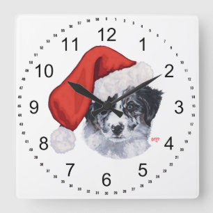 Border Collie Weihnachten Quadratische Wanduhr