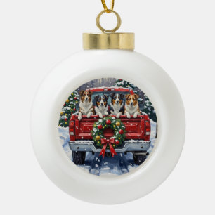 Border Collie Weihnachten Rotes Lastwagen Ferien Keramik Kugel-Ornament