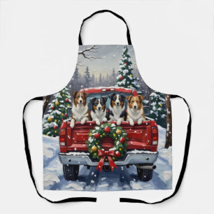 Border Collie Weihnachten Rotes Lastwagen Ferien Schürze
