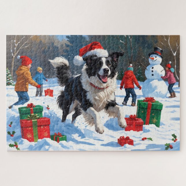 Border Collie Weihnachts-Schneeszene Puzzle (Horizontal)