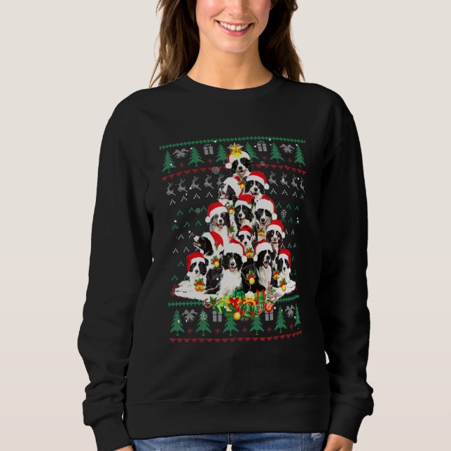 Border Collie Weihnachtsbaum Ugly Sweater Dog Pupp Sweatshirt (Vorderseite)