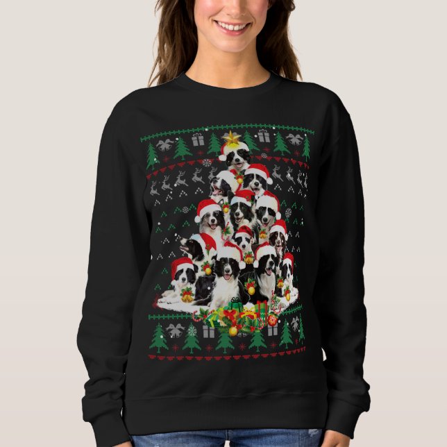 Border Collie Weihnachtsbaum Ugly Sweater Dog Pupp Sweatshirt (Vorderseite)