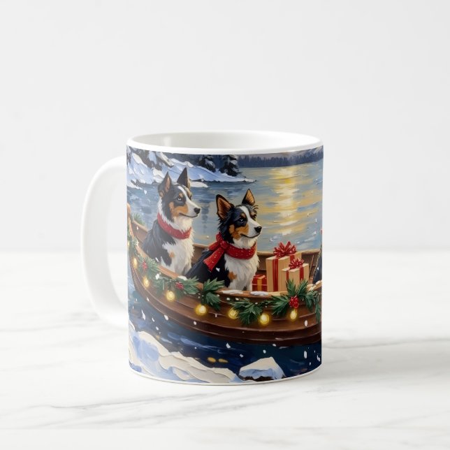 Border Collie Weihnachtsboot Urlaub Kaffeetasse (Vorderseite Links)