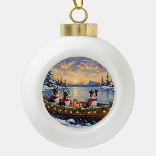 Border Collie Weihnachtsboot Urlaub Keramik Kugel-Ornament