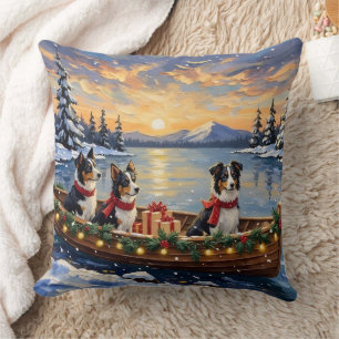 Border Collie Weihnachtsboot Urlaub Kissen
