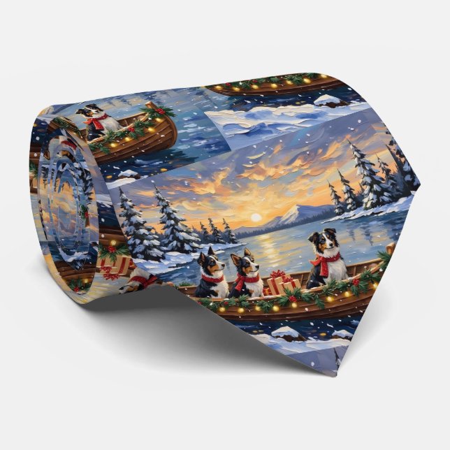 Border Collie Weihnachtsboot Urlaub Krawatte (Gerollt)