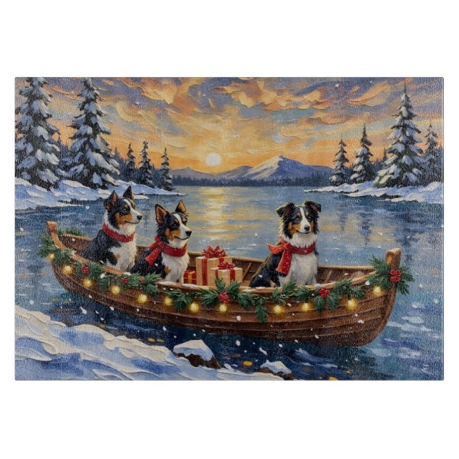 Border Collie Weihnachtsboot Urlaub Schneidebrett (Vorderseite)