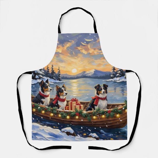 Border Collie Weihnachtsboot Urlaub Schürze (Vorderseite)