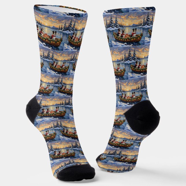 Border Collie Weihnachtsboot Urlaub Socken (Gewinkelt)