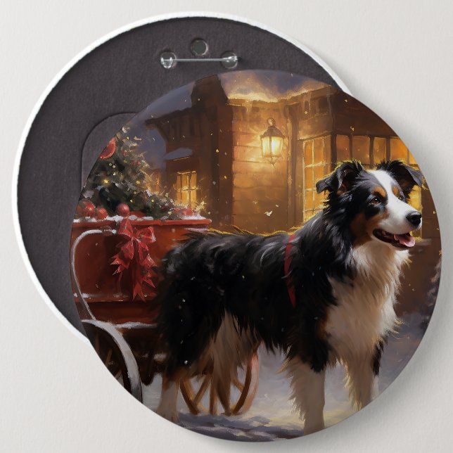 Border Collie Weihnachtsfeiertag Button (Vorne & Hinten)