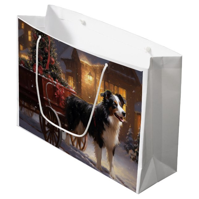 Border Collie Weihnachtsfeiertag Große Geschenktüte (Vorderseite Schrägansicht)