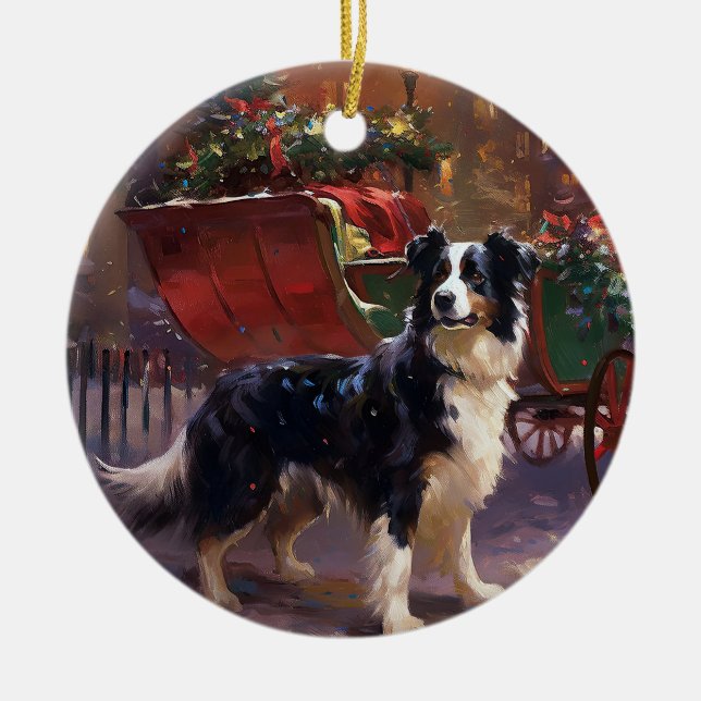 Border Collie Weihnachtsfeiertag Keramik Ornament (Vorne)