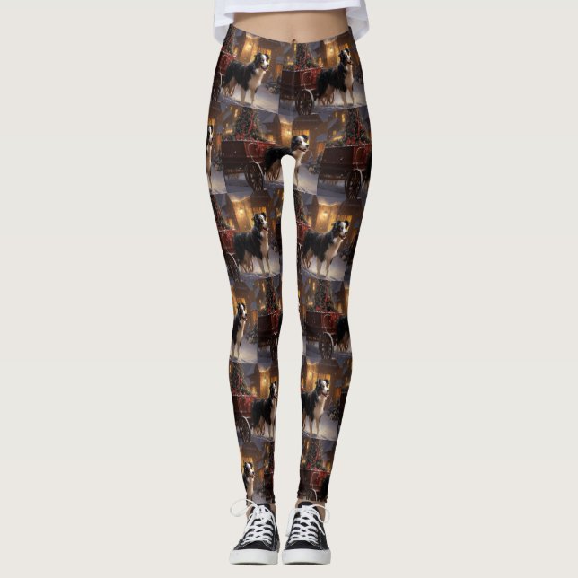 Border Collie Weihnachtsfeiertag Leggings (Vorderseite)