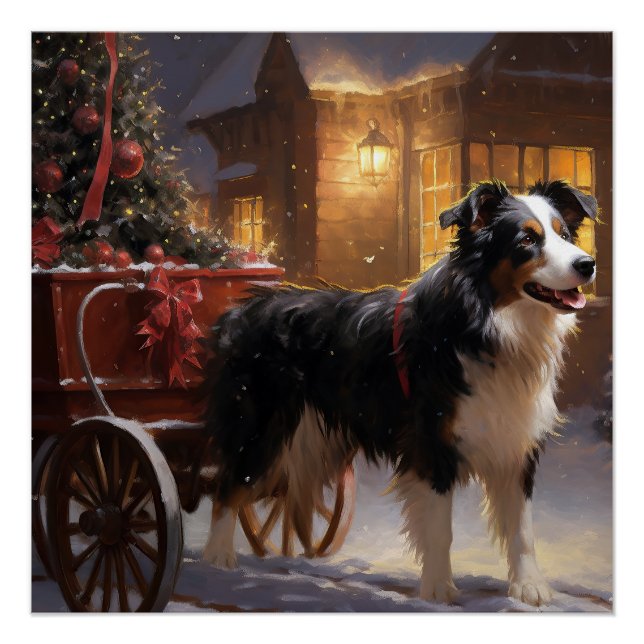 Border Collie Weihnachtsfeiertag Poster (Vorderseite)