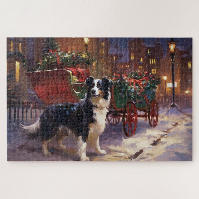 Border Collie Weihnachtsfeiertag Puzzle (Horizontal)