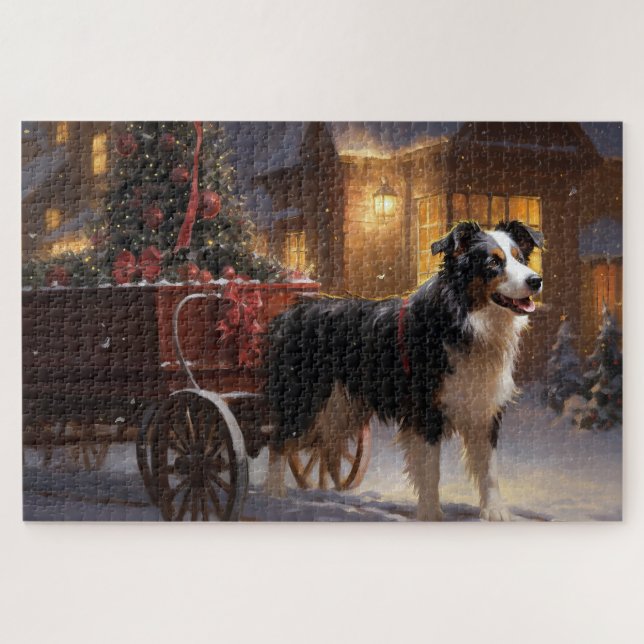 Border Collie Weihnachtsfeiertag Puzzle (Horizontal)