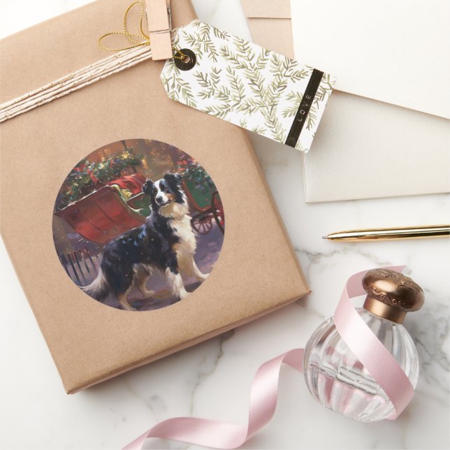 Border Collie Weihnachtsfeiertag Runder Aufkleber (Schenken)
