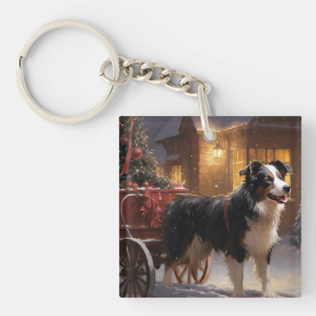 Border Collie Weihnachtsfeiertag Schlüsselanhänger (Vorderseite)