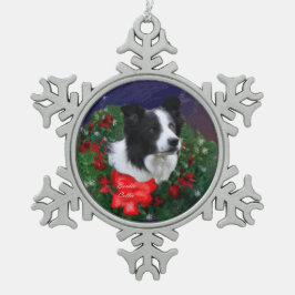 Border Collie Weihnachtsfeiertag Schneeflocken Zinn-Ornament