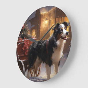 Border Collie Weihnachtsfest Saison Große Wanduhr
