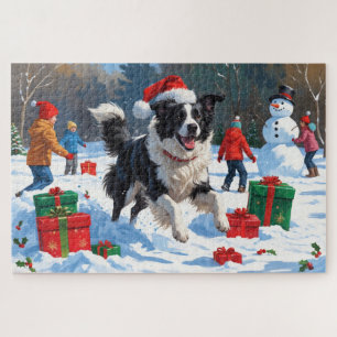 Border Collie Weihnachtsfestliche Schneeszene Puzzle