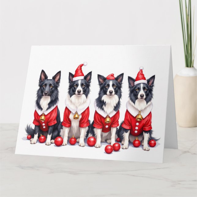 Border Collie Weihnachtskleid Santa Hut Karte (Vorderseite)