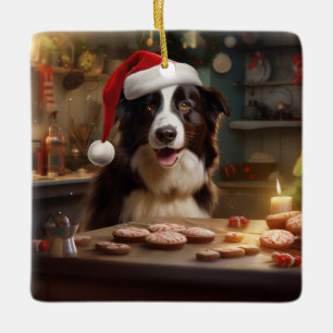Border Collie Weihnachtskost Feiertag Keramikornament