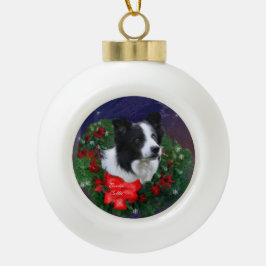 Border Collie Weihnachtskreide Geschenke Keramik Kugel-Ornament